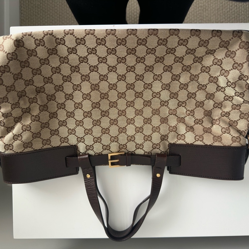 Gucci Monogram Canvas Tote with Dark Brown Accents